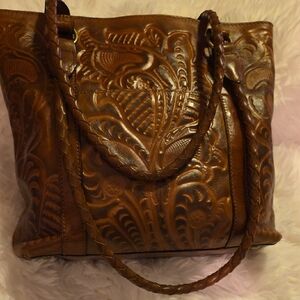 Patricia Nash Embossed Brown Leather Tote